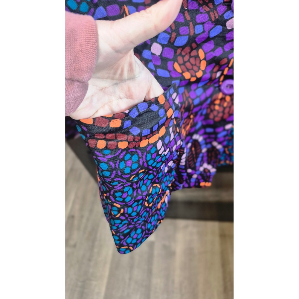 Plum Blossom Vintage Mosaic Print Blazer Jacket Purple Orange Multi-Color Lined - Picture 5 of 14